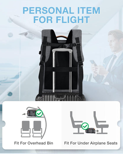 40L Black Travel Laptop Backpack with Packing Cubes and Shoe Bag