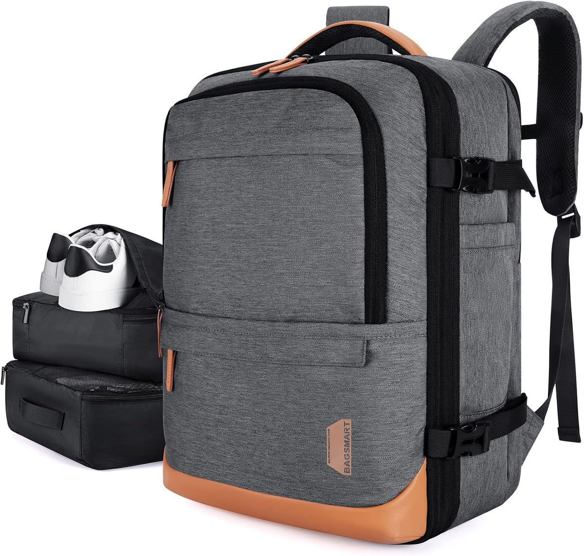 40L Black Travel Laptop Backpack with Packing Cubes and Shoe Bag