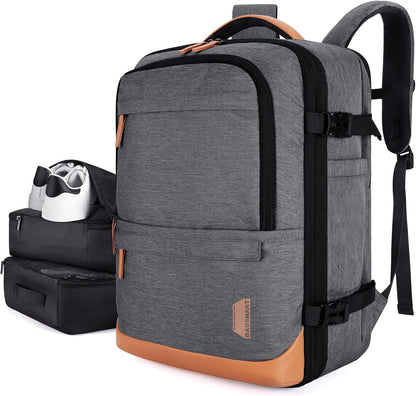 40L Black Travel Laptop Backpack with Packing Cubes and Shoe Bag