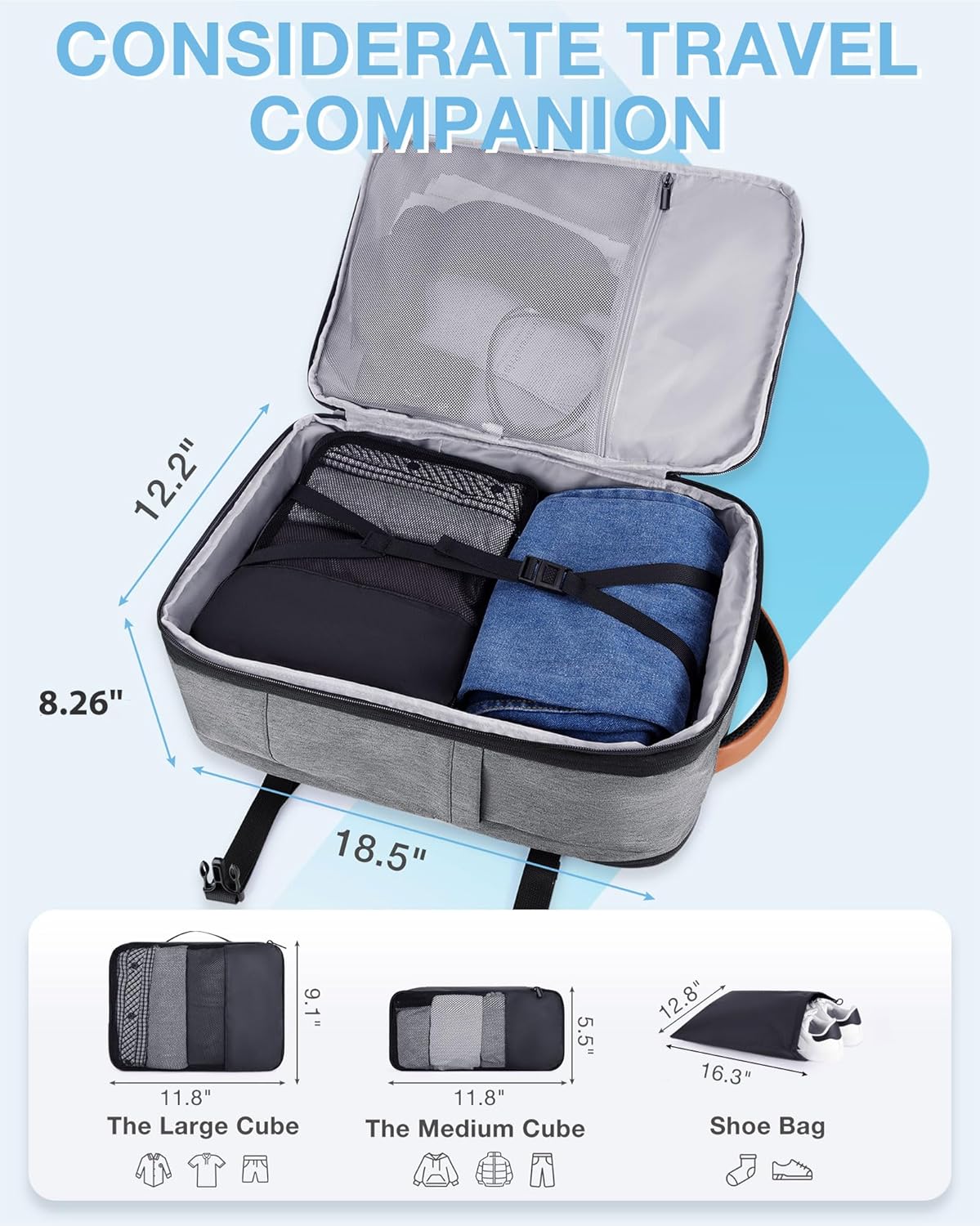 40L Black Travel Laptop Backpack with Packing Cubes and Shoe Bag