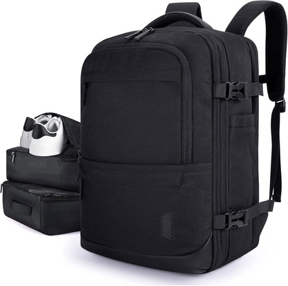40L Black Travel Laptop Backpack with Packing Cubes and Shoe Bag