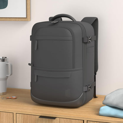 40L Black Travel Laptop Backpack with Packing Cubes and Shoe Bag