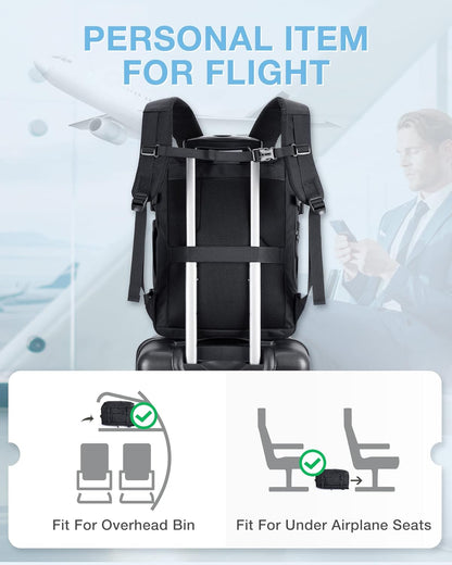 40L Black Travel Laptop Backpack with Packing Cubes and Shoe Bag
