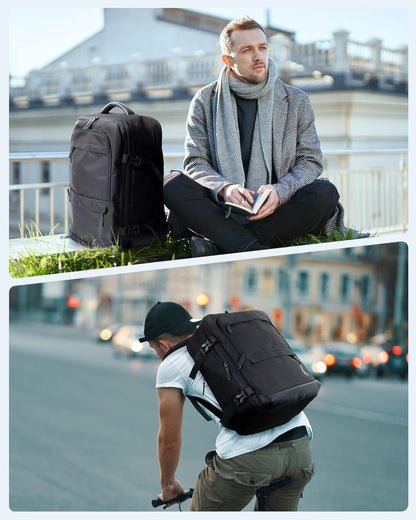 40L Black Travel Laptop Backpack with Packing Cubes and Shoe Bag