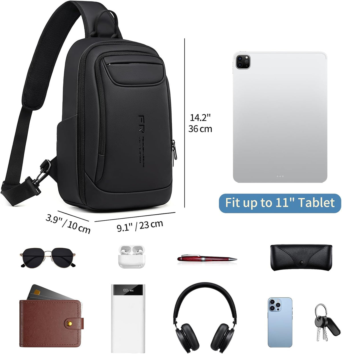 Mens Crossbody Bag, Water Resistant Sling Backpack for Daily/Travel, Gray