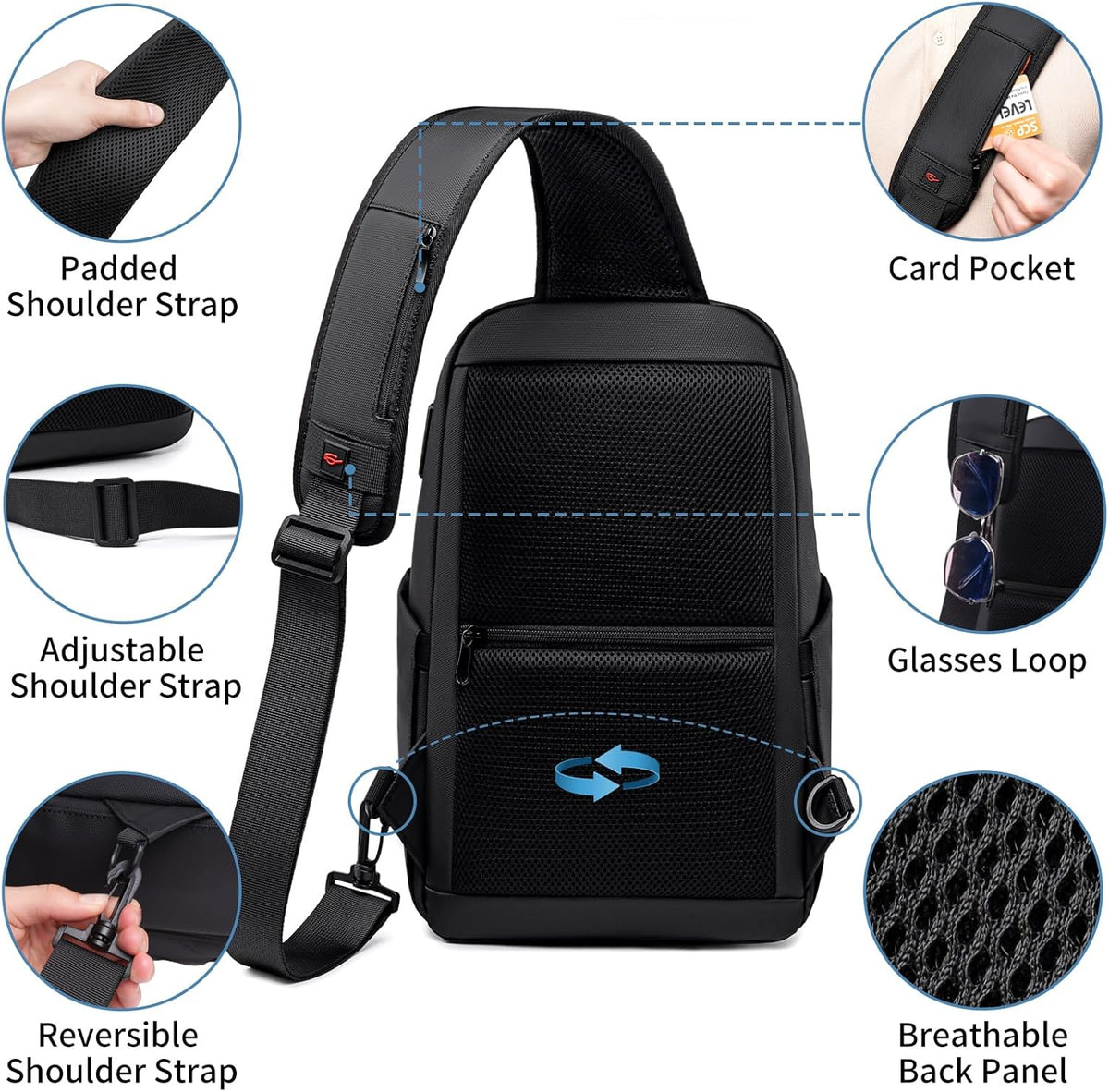 Mens Crossbody Bag, Water Resistant Sling Backpack for Daily/Travel, Gray
