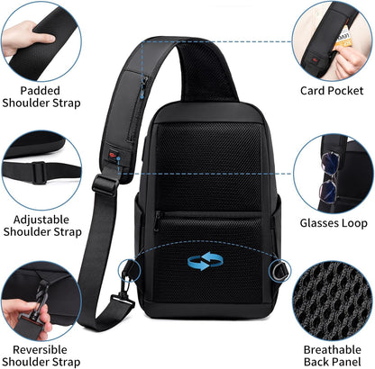 Mens Crossbody Bag, Water Resistant Sling Backpack for Daily/Travel, Gray