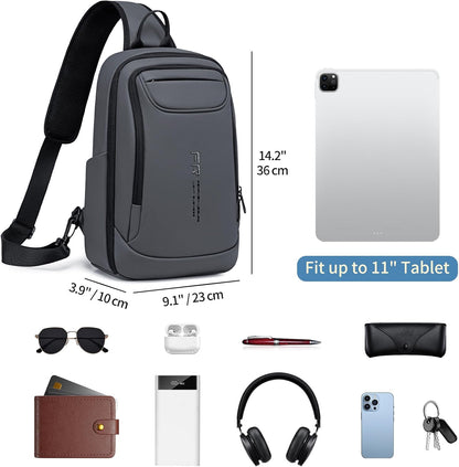 Mens Crossbody Bag, Water Resistant Sling Backpack for Daily/Travel, Gray