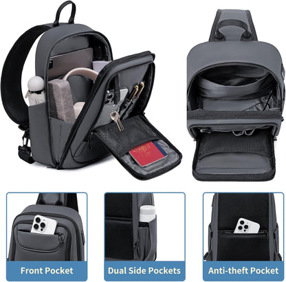 Mens Crossbody Bag, Water Resistant Sling Backpack for Daily/Travel, Gray
