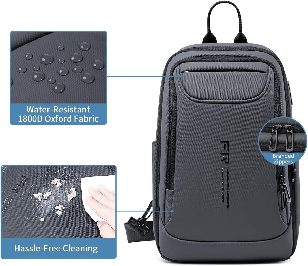 Mens Crossbody Bag, Water Resistant Sling Backpack for Daily/Travel, Gray