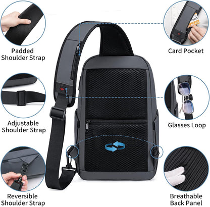 Mens Crossbody Bag, Water Resistant Sling Backpack for Daily/Travel, Gray
