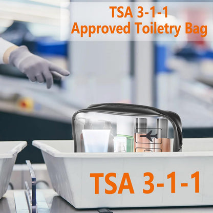 TSA Approved Toiletry Bag Carry on Airport Airline Compliant 3Pcs,Clear Makeup Bag Toiletry bags Quart Size Traveling, 3 Packs Clear Travel Bags for Toiletries,Black