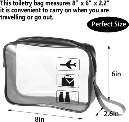 TSA Approved Toiletry Bag Carry on Airport Airline Compliant 3Pcs,Clear Makeup Bag Toiletry bags Quart Size Traveling, 3 Packs Clear Travel Bags for Toiletries,Black
