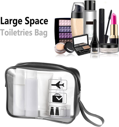 TSA Approved Toiletry Bag Carry on Airport Airline Compliant 3Pcs,Clear Makeup Bag Toiletry bags Quart Size Traveling, 3 Packs Clear Travel Bags for Toiletries,Black