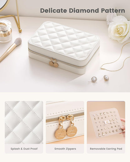 Travel Jewelry Case for Women Girls, Travel Jewelry Organizer with Clear Storage Bag Small Portable Jewelry Box for Necklace Bracelet Earring Ring Valentines Bridesmaid Gifts -Medium/Beige