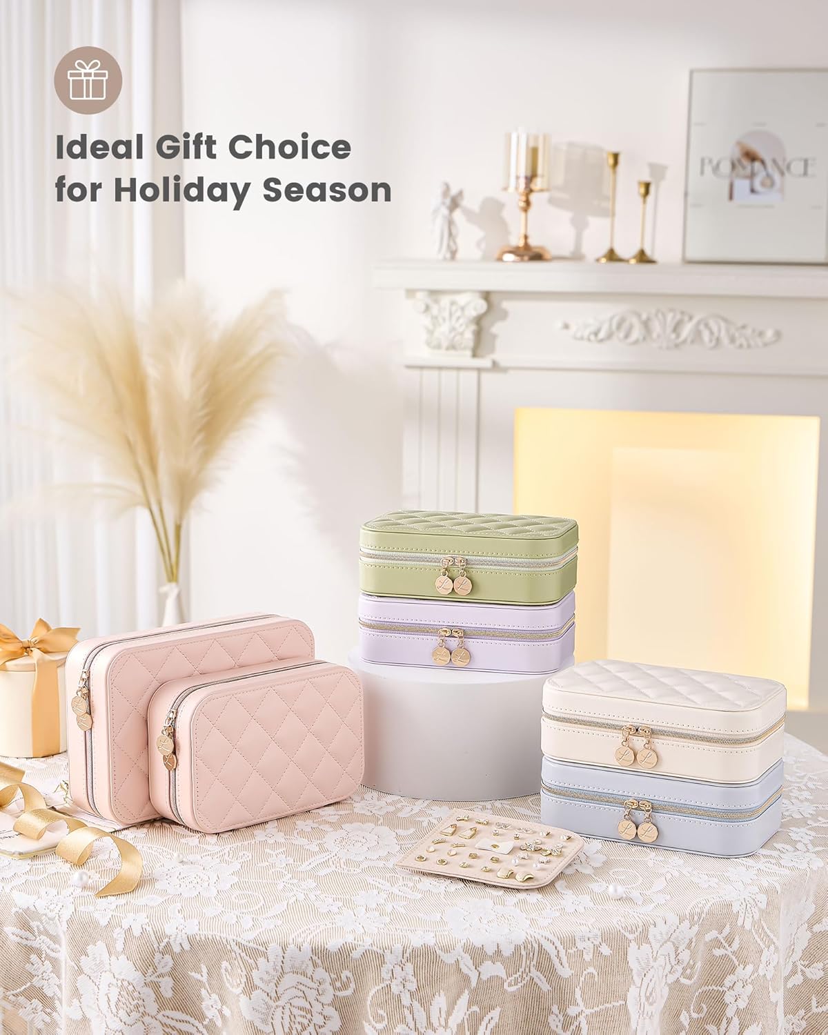 Travel Jewelry Case for Women Girls, Travel Jewelry Organizer with Clear Storage Bag Small Portable Jewelry Box for Necklace Bracelet Earring Ring Valentines Bridesmaid Gifts -Medium/Beige