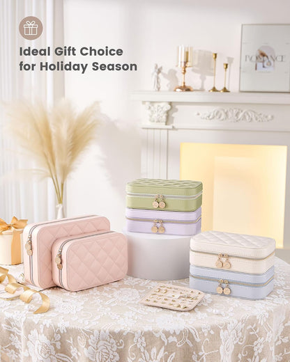 Travel Jewelry Case for Women Girls, Travel Jewelry Organizer with Clear Storage Bag Small Portable Jewelry Box for Necklace Bracelet Earring Ring Valentines Bridesmaid Gifts -Medium/Beige