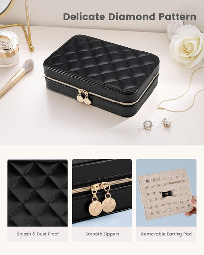 Travel Jewelry Case for Women Girls, Travel Jewelry Organizer with Clear Storage Bag Small Portable Jewelry Box for Necklace Bracelet Earring Ring Valentines Bridesmaid Gifts -Medium/Beige