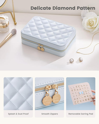 Travel Jewelry Case for Women Girls, Travel Jewelry Organizer with Clear Storage Bag Small Portable Jewelry Box for Necklace Bracelet Earring Ring Valentines Bridesmaid Gifts -Medium/Beige