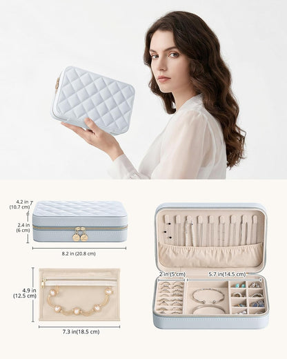 Travel Jewelry Case for Women Girls, Travel Jewelry Organizer with Clear Storage Bag Small Portable Jewelry Box for Necklace Bracelet Earring Ring Valentines Bridesmaid Gifts -Medium/Beige