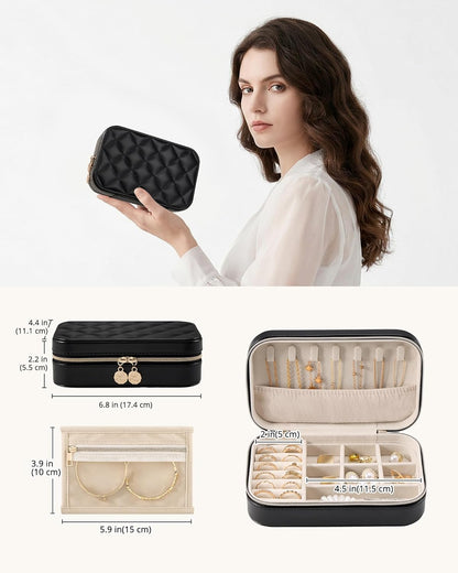 Travel Jewelry Case for Women Girls, Travel Jewelry Organizer with Clear Storage Bag Small Portable Jewelry Box for Necklace Bracelet Earring Ring Valentines Bridesmaid Gifts -Medium/Beige