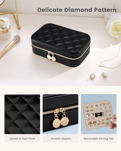Travel Jewelry Case for Women Girls, Travel Jewelry Organizer with Clear Storage Bag Small Portable Jewelry Box for Necklace Bracelet Earring Ring Valentines Bridesmaid Gifts -Medium/Beige