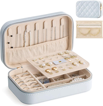 Travel Jewelry Case for Women Girls, Travel Jewelry Organizer with Clear Storage Bag Small Portable Jewelry Box for Necklace Bracelet Earring Ring Valentines Bridesmaid Gifts -Medium/Beige