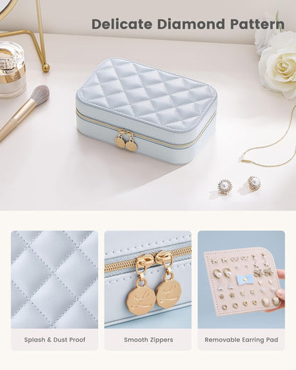 Travel Jewelry Case for Women Girls, Travel Jewelry Organizer with Clear Storage Bag Small Portable Jewelry Box for Necklace Bracelet Earring Ring Valentines Bridesmaid Gifts -Medium/Beige