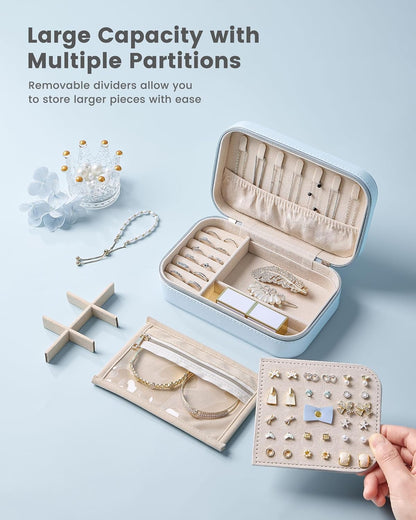 Travel Jewelry Case for Women Girls, Travel Jewelry Organizer with Clear Storage Bag Small Portable Jewelry Box for Necklace Bracelet Earring Ring Valentines Bridesmaid Gifts -Medium/Beige
