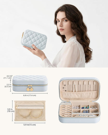 Travel Jewelry Case for Women Girls, Travel Jewelry Organizer with Clear Storage Bag Small Portable Jewelry Box for Necklace Bracelet Earring Ring Valentines Bridesmaid Gifts -Medium/Beige