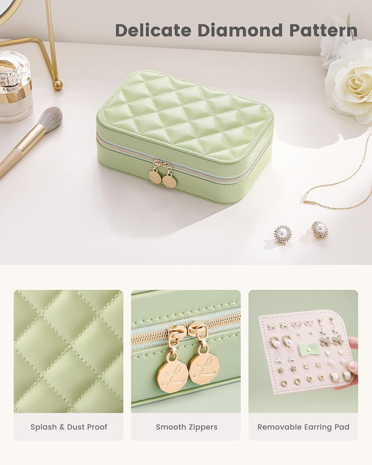 Travel Jewelry Case for Women Girls, Travel Jewelry Organizer with Clear Storage Bag Small Portable Jewelry Box for Necklace Bracelet Earring Ring Valentines Bridesmaid Gifts -Medium/Beige