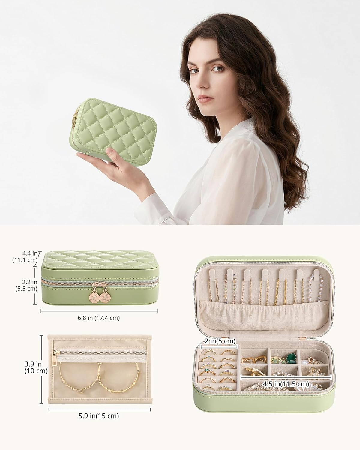 Travel Jewelry Case for Women Girls, Travel Jewelry Organizer with Clear Storage Bag Small Portable Jewelry Box for Necklace Bracelet Earring Ring Valentines Bridesmaid Gifts -Medium/Beige
