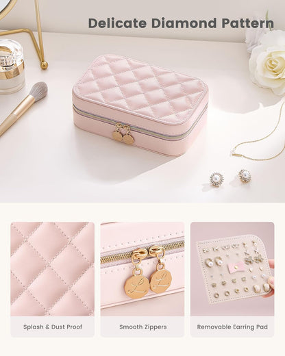Travel Jewelry Case for Women Girls, Travel Jewelry Organizer with Clear Storage Bag Small Portable Jewelry Box for Necklace Bracelet Earring Ring Valentines Bridesmaid Gifts -Medium/Beige