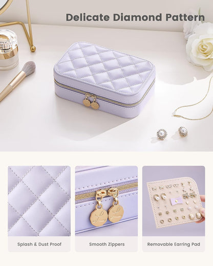Travel Jewelry Case for Women Girls, Travel Jewelry Organizer with Clear Storage Bag Small Portable Jewelry Box for Necklace Bracelet Earring Ring Valentines Bridesmaid Gifts -Medium/Beige