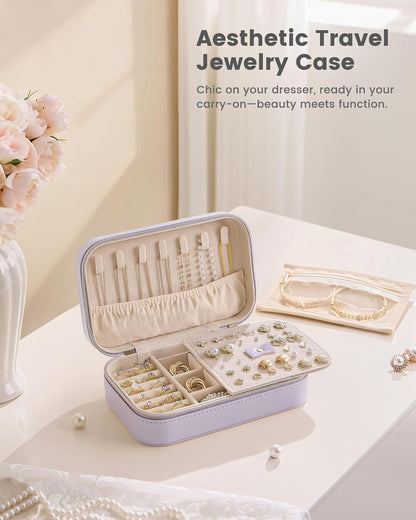 Travel Jewelry Case for Women Girls, Travel Jewelry Organizer with Clear Storage Bag Small Portable Jewelry Box for Necklace Bracelet Earring Ring Valentines Bridesmaid Gifts -Medium/Beige