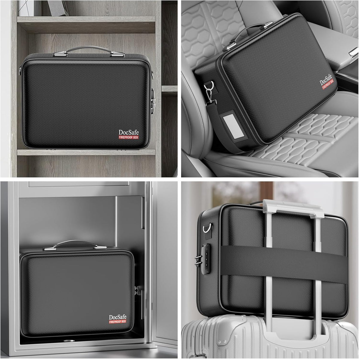 Fireproof File Organizer with Lock, Hard-Shell Case Fireproof Document Box with 13 Pocket Accordion File Folder, Portable Home Office Travel Safe Storage for Important Documents Laptop Beige