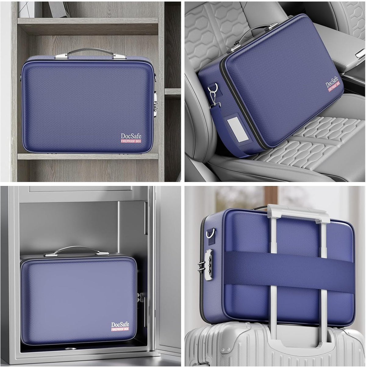 Fireproof File Organizer with Lock, Hard-Shell Case Fireproof Document Box with 13 Pocket Accordion File Folder, Portable Home Office Travel Safe Storage for Important Documents Laptop Beige