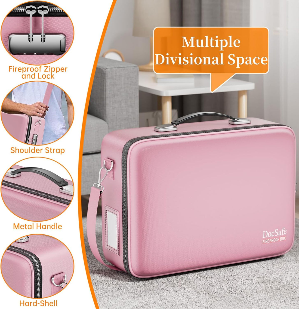 Fireproof File Organizer with Lock, Hard-Shell Case Fireproof Document Box with 13 Pocket Accordion File Folder, Portable Home Office Travel Safe Storage for Important Documents Laptop Beige