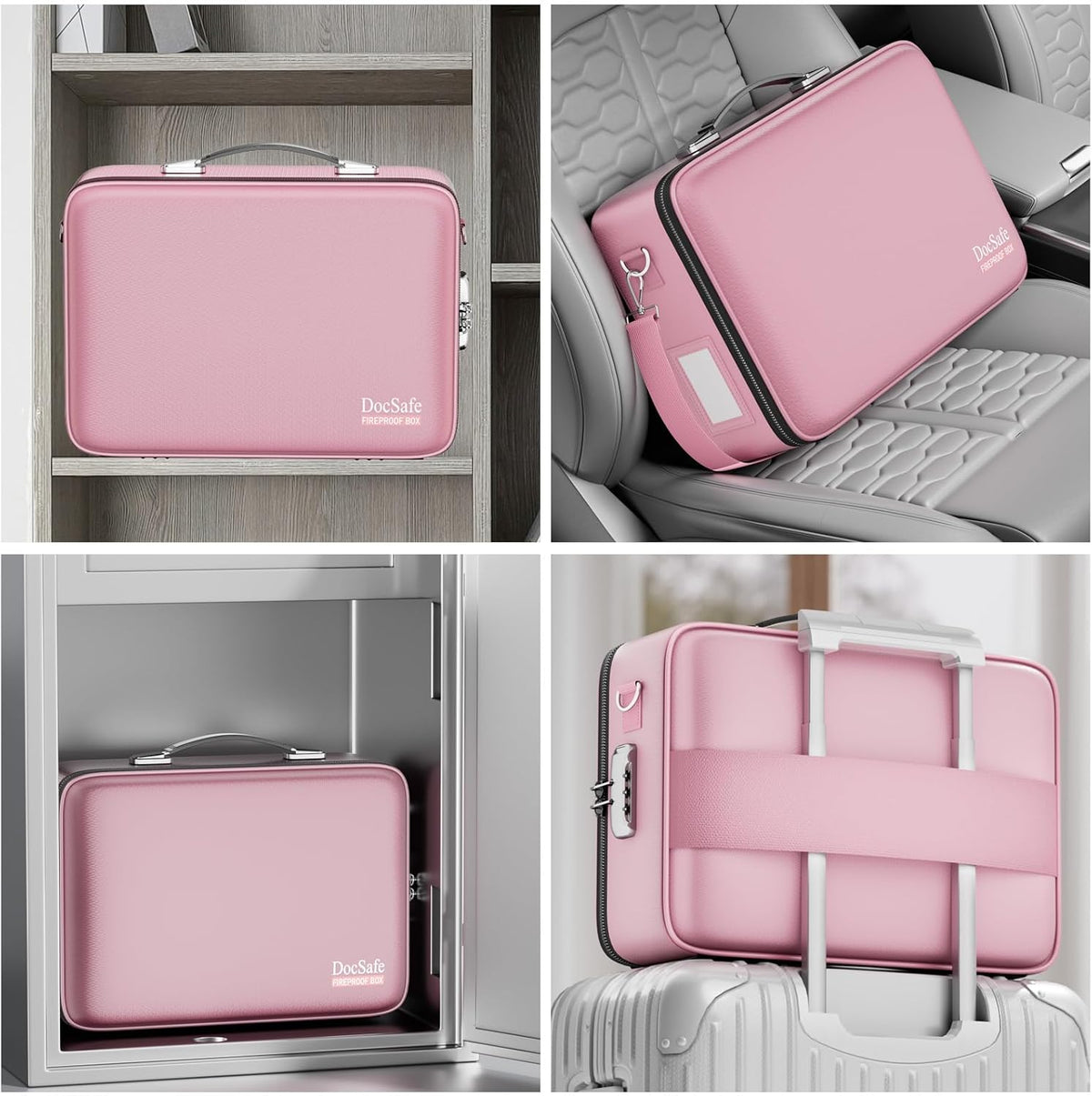 Fireproof File Organizer with Lock, Hard-Shell Case Fireproof Document Box with 13 Pocket Accordion File Folder, Portable Home Office Travel Safe Storage for Important Documents Laptop Beige