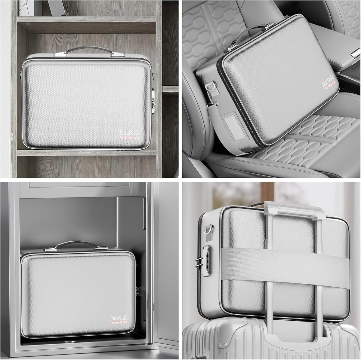Fireproof File Organizer with Lock, Hard-Shell Case Fireproof Document Box with 13 Pocket Accordion File Folder, Portable Home Office Travel Safe Storage for Important Documents Laptop Beige
