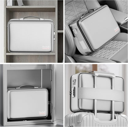 Fireproof File Organizer with Lock, Hard-Shell Case Fireproof Document Box with 13 Pocket Accordion File Folder, Portable Home Office Travel Safe Storage for Important Documents Laptop Beige