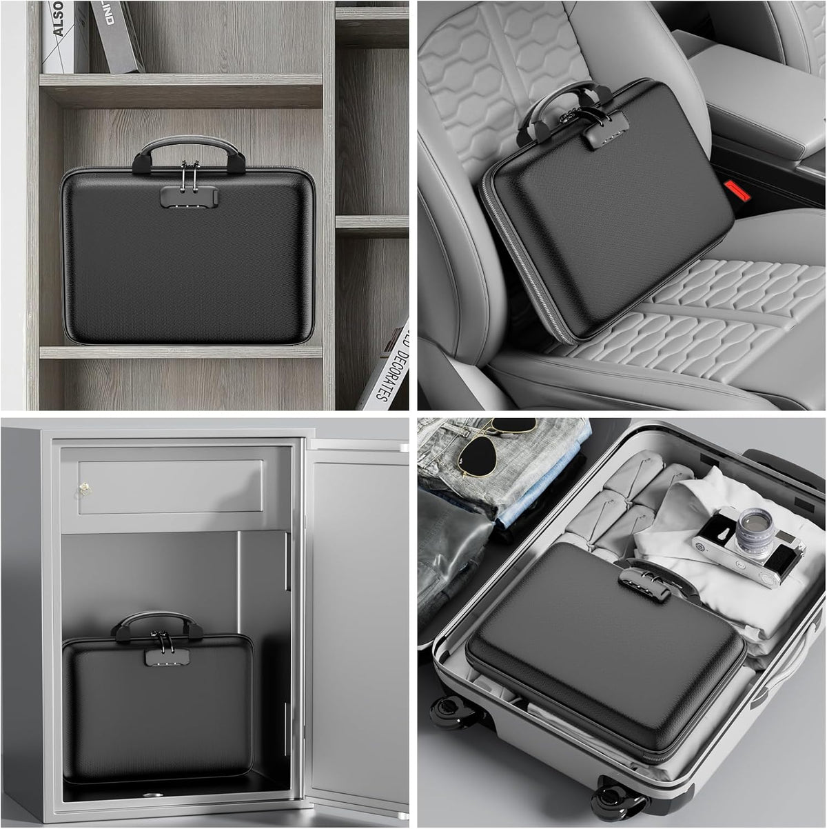 Fireproof File Organizer with Lock, Hard-Shell Case Fireproof Document Box with 13 Pocket Accordion File Folder, Portable Home Office Travel Safe Storage for Important Documents Laptop Beige