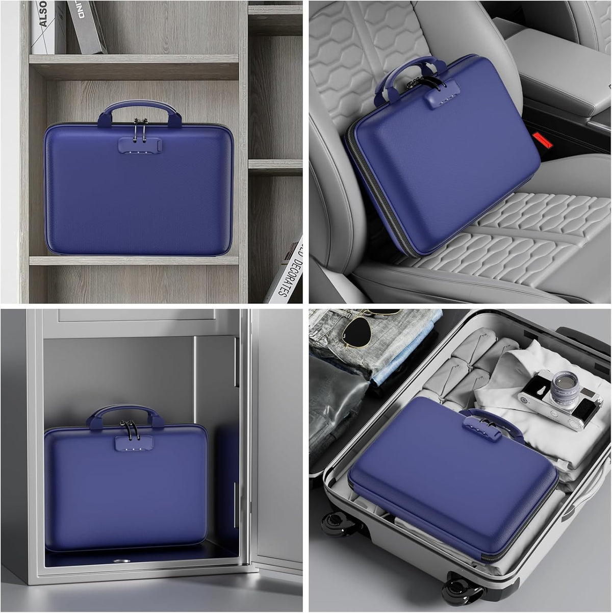 Fireproof File Organizer with Lock, Hard-Shell Case Fireproof Document Box with 13 Pocket Accordion File Folder, Portable Home Office Travel Safe Storage for Important Documents Laptop Beige