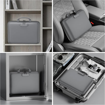 Fireproof File Organizer with Lock, Hard-Shell Case Fireproof Document Box with 13 Pocket Accordion File Folder, Portable Home Office Travel Safe Storage for Important Documents Laptop Beige