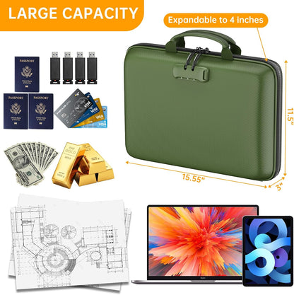 Fireproof File Organizer with Lock, Hard-Shell Case Fireproof Document Box with 13 Pocket Accordion File Folder, Portable Home Office Travel Safe Storage for Important Documents Laptop Beige