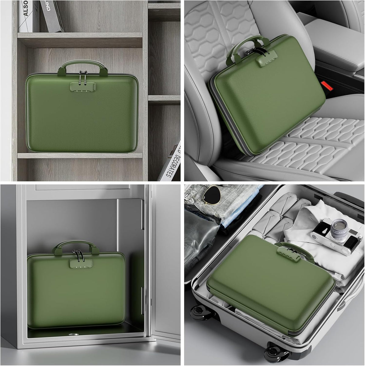 Fireproof File Organizer with Lock, Hard-Shell Case Fireproof Document Box with 13 Pocket Accordion File Folder, Portable Home Office Travel Safe Storage for Important Documents Laptop Beige