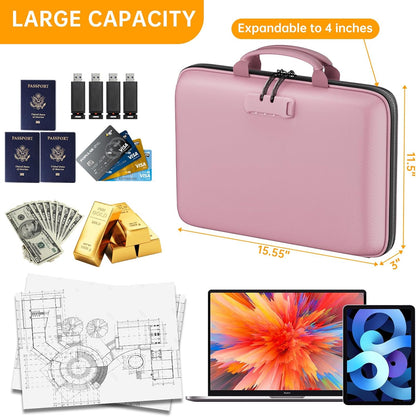 Fireproof File Organizer with Lock, Hard-Shell Case Fireproof Document Box with 13 Pocket Accordion File Folder, Portable Home Office Travel Safe Storage for Important Documents Laptop Beige