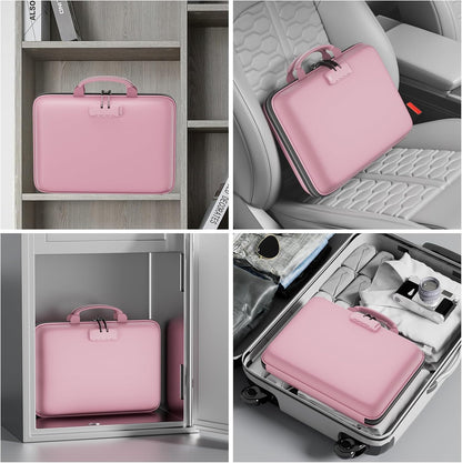 Fireproof File Organizer with Lock, Hard-Shell Case Fireproof Document Box with 13 Pocket Accordion File Folder, Portable Home Office Travel Safe Storage for Important Documents Laptop Beige