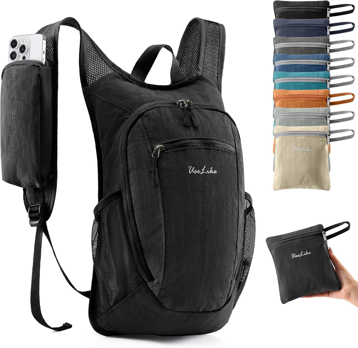 10L Small Hiking Backpack Travel Daypack Lightweight Packable Back Pack for Women Men(Black)