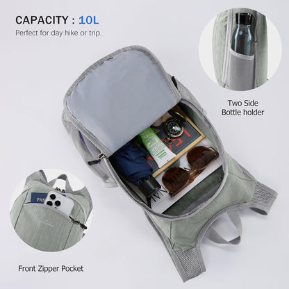 10L Small Hiking Backpack Travel Daypack Lightweight Packable Back Pack for Women Men(Black)